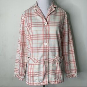 Burberry Women's Pink/White Nova Check Button Down Pajama Shirt Size Small